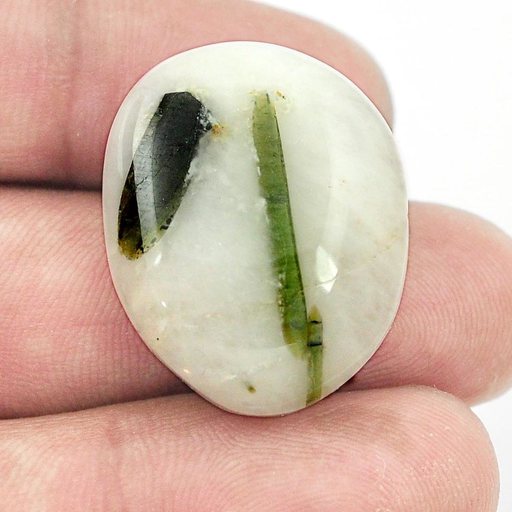 Natural 33.85ct tourmaline in quartz green cabochon 27x21mm loose gemstone s1461