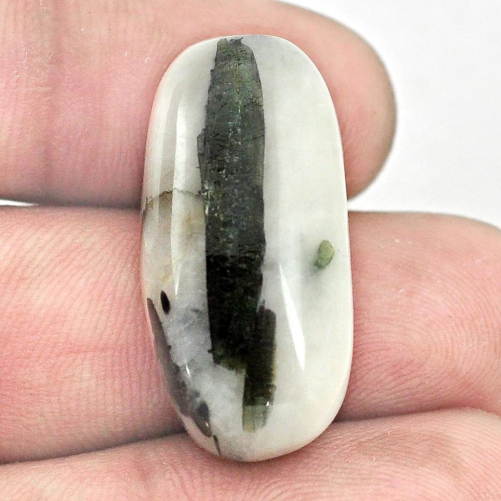 Natural 26.05ct tourmaline in quartz green cabochon 27x14mm loose gemstone s1490