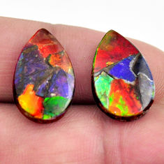 Natural 11.35cts ammolite triplets cabochon 18.5x11mm pair loose gemstone s15224