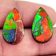 Natural 14.45cts ammolite (triplets ) 20x12 mm pear pair loose gemstone s15250