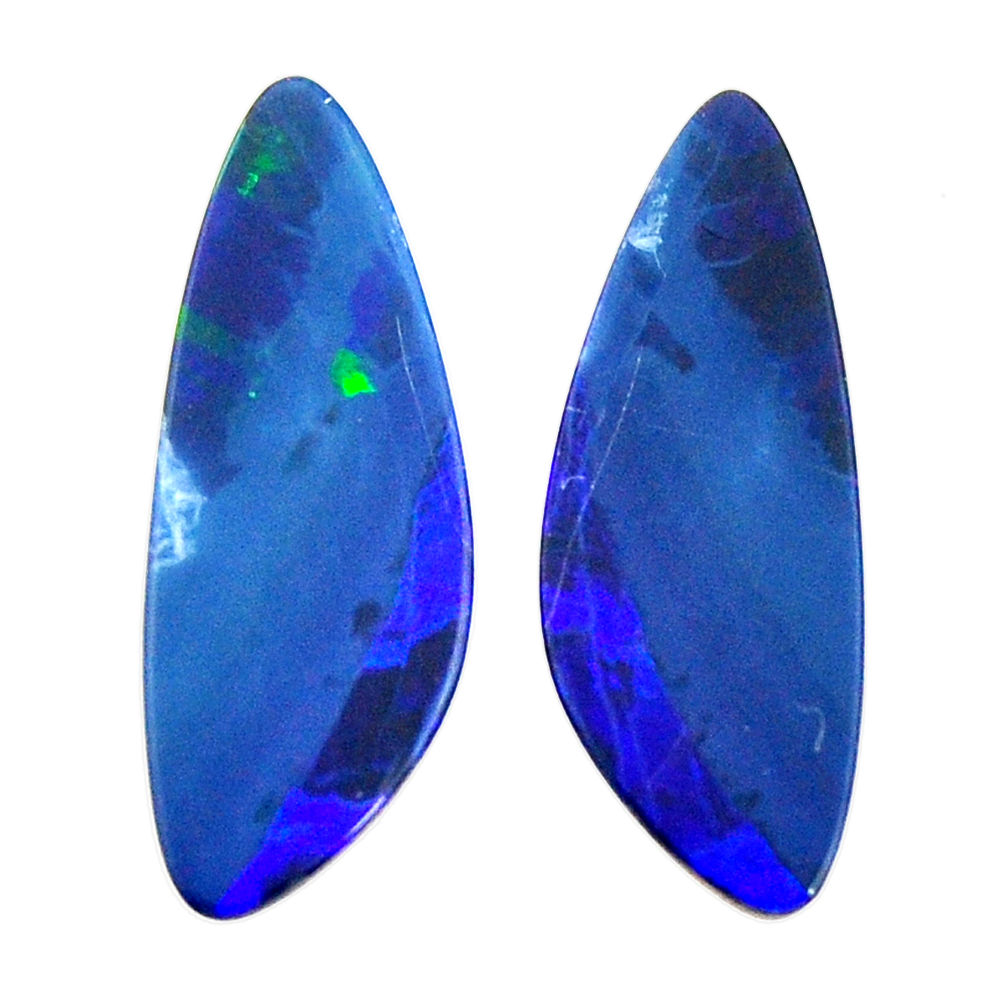 Natural 9.35cts doublet opal australian blue 23x8 mm pair loose gemstone s15564