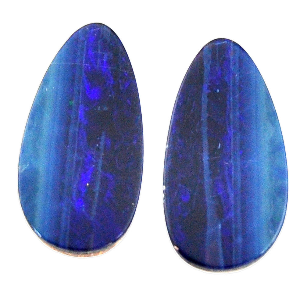 Natural 9.20cts doublet opal australian blue 18.5x9mm pair loose gemstone s15598