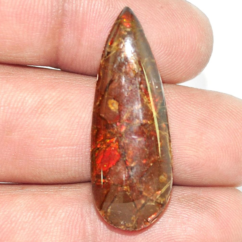 Natural 16.85cts ammolite (canadian) cabochon 33x12mm pear loose gemstone s1756