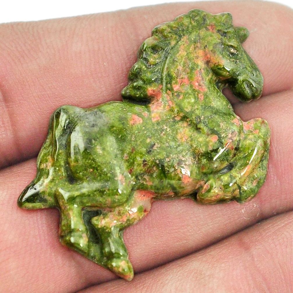 Natural 33.70cts unakite green carving 38x26 mm horse loose gemstone s2135