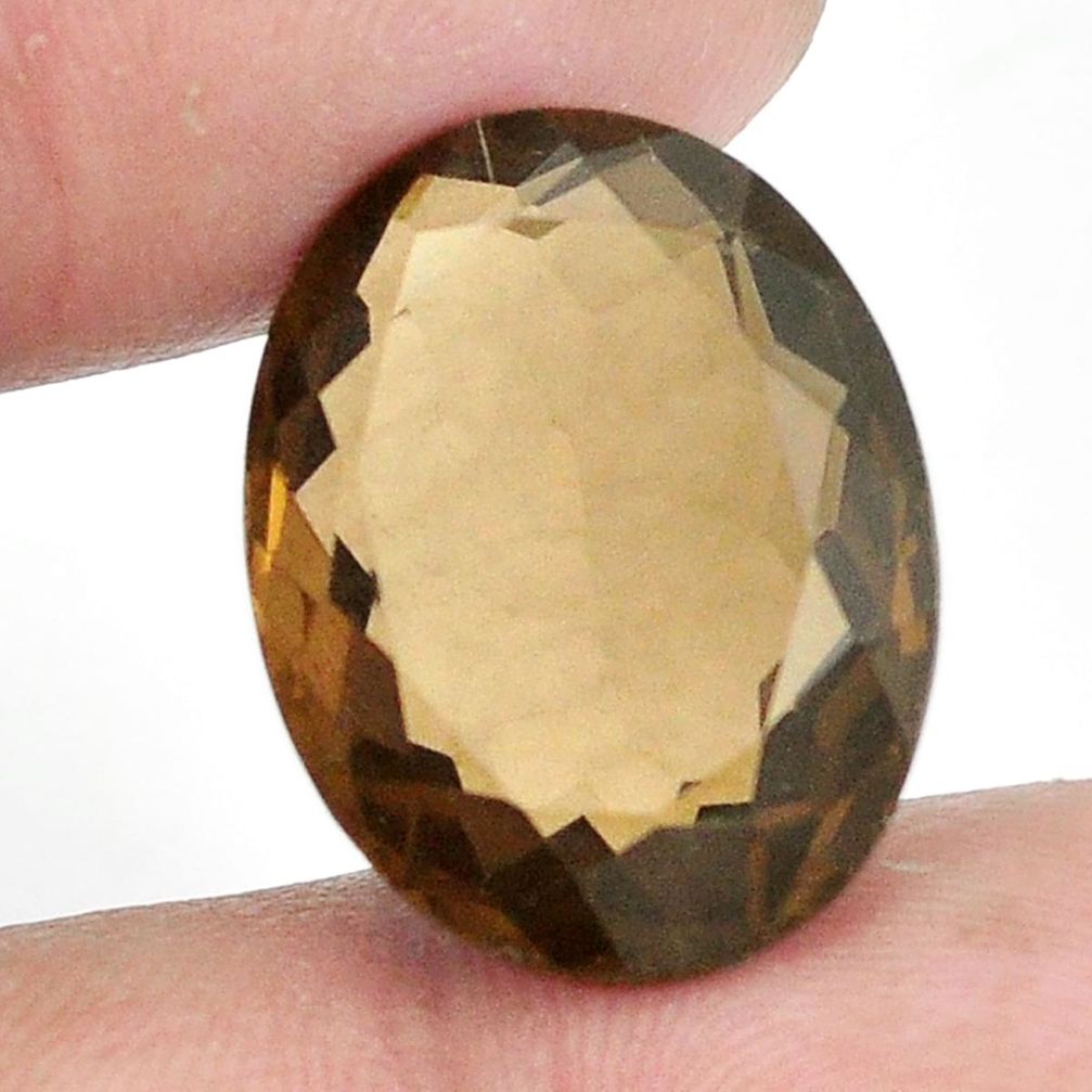 20.10cts smoky topaz brown faceted 21x16 mm oval loose gemstone s2356