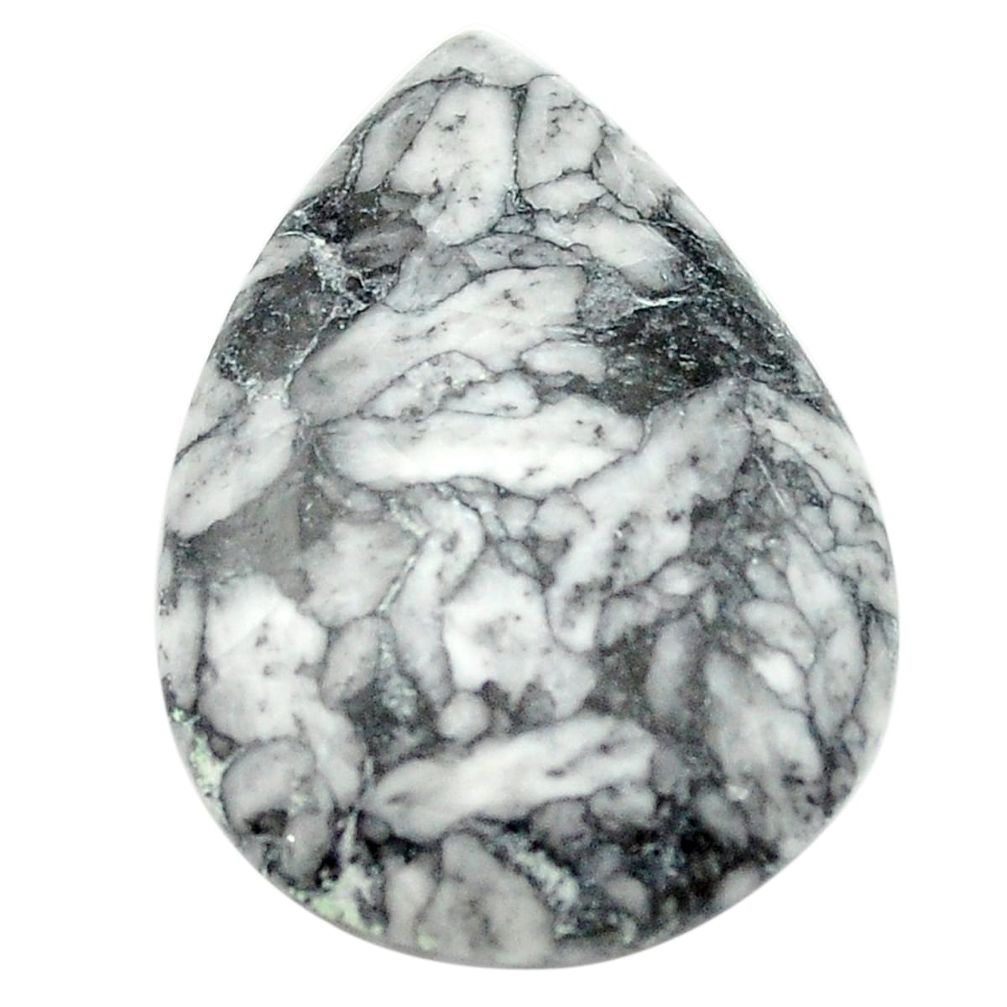 Natural 31.85cts pinolith black cabochon 33x23 mm pear loose gemstone s2457