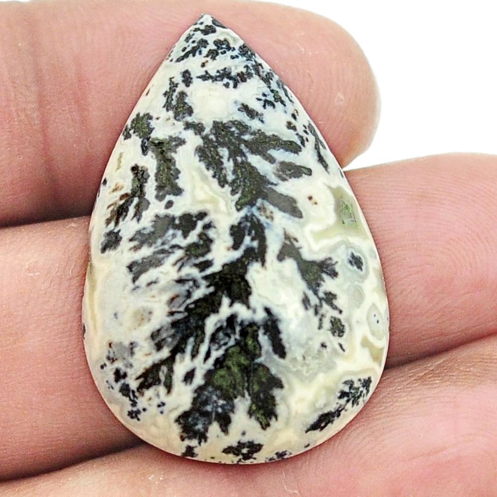 28.80cts feather medicine bow agate black 32x21 pear loose gemstone s2836