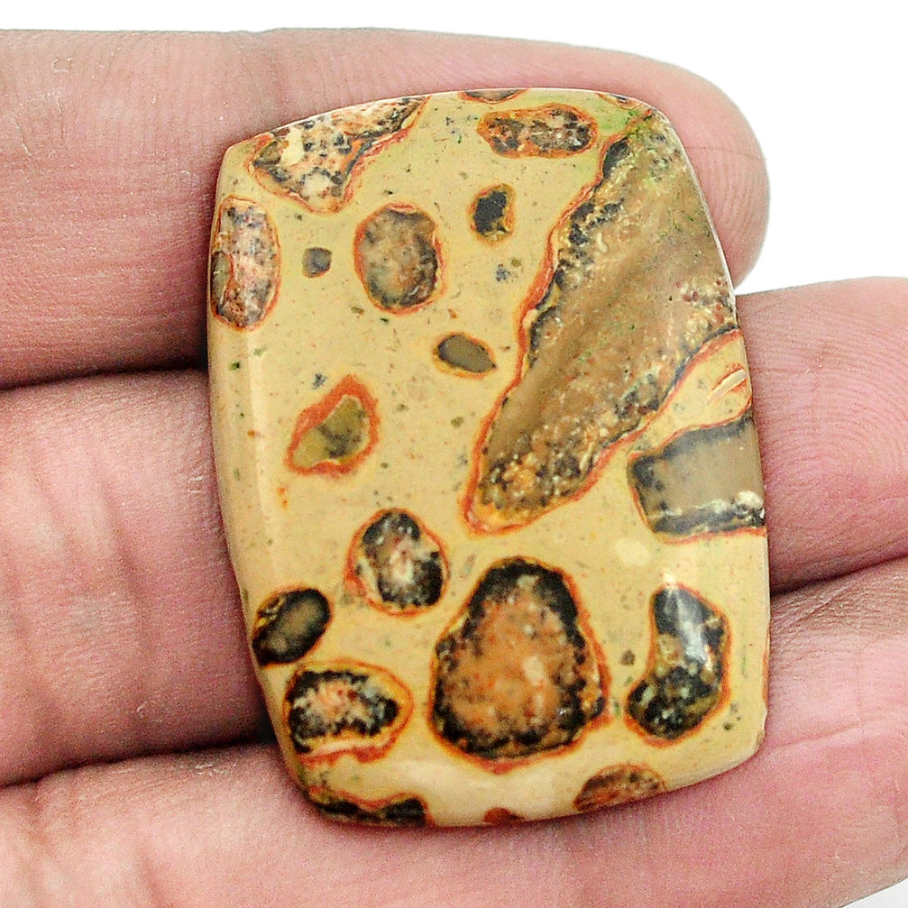 Natural 41.95cts fossil stone yellow cabochon 35x25 octagan loose gemstone s3035