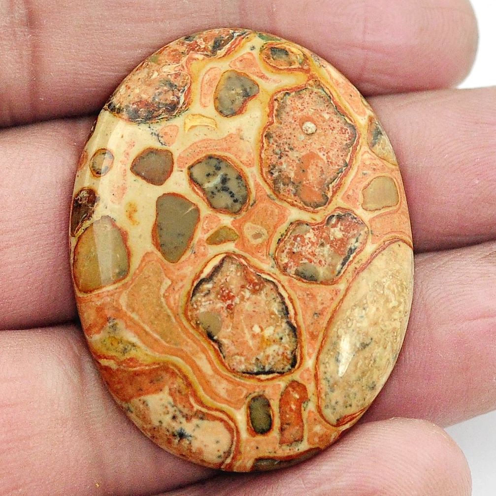 Natural 56.85cts fossil stone yellow cabochon 40x30 mm oval loose gemstone s3039