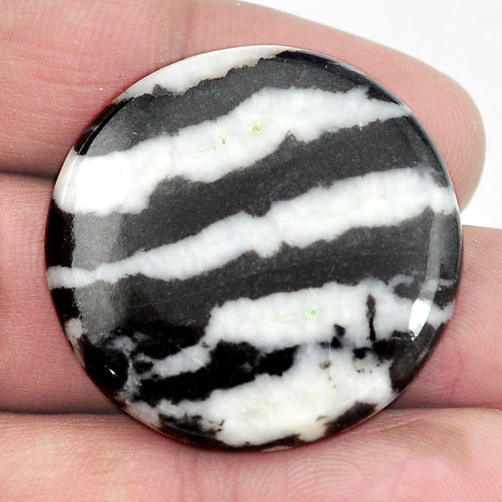 Natural 42.40cts zebra jasper white cabochon 31x31 mm round loose gemstone s3537