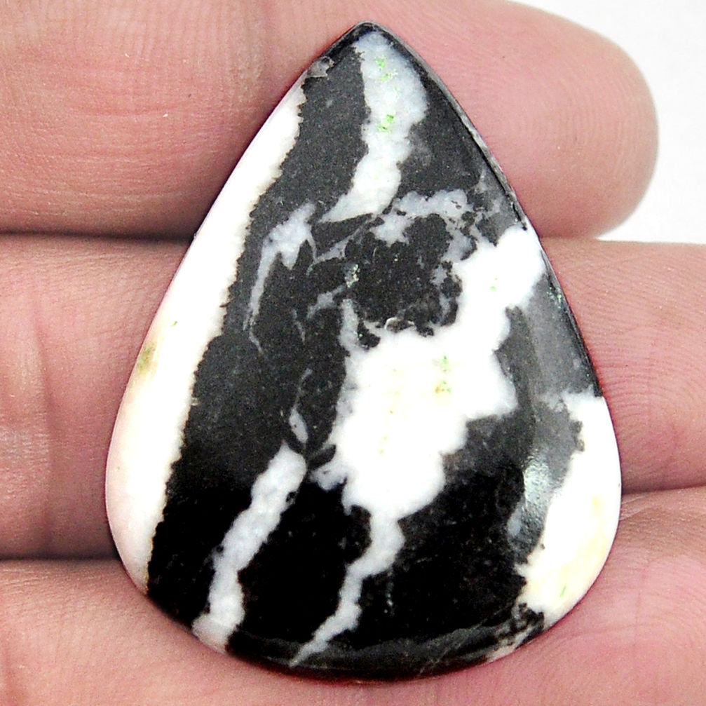 Natural 41.30cts zebra jasper white cabochon 37x27mm pear loose gemstone s3538