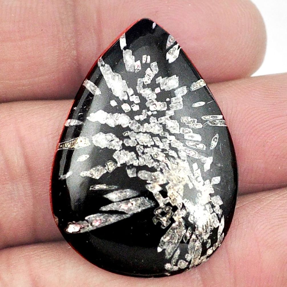 Natural 222.35cts chrysanthemum black cabochon 33x22mm pear loose gemstone s3554