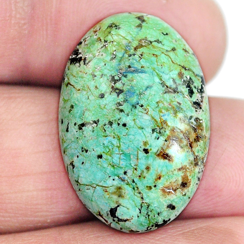 Natural 14.75cts norwegian turquoise green 25x17 mm oval loose gemstone s4208