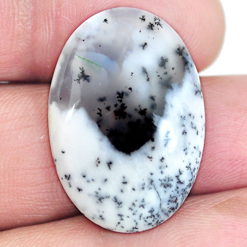 Natural 18.05cts dendrite opal white cabochon 27x19 mm oval loose gemstone s4281