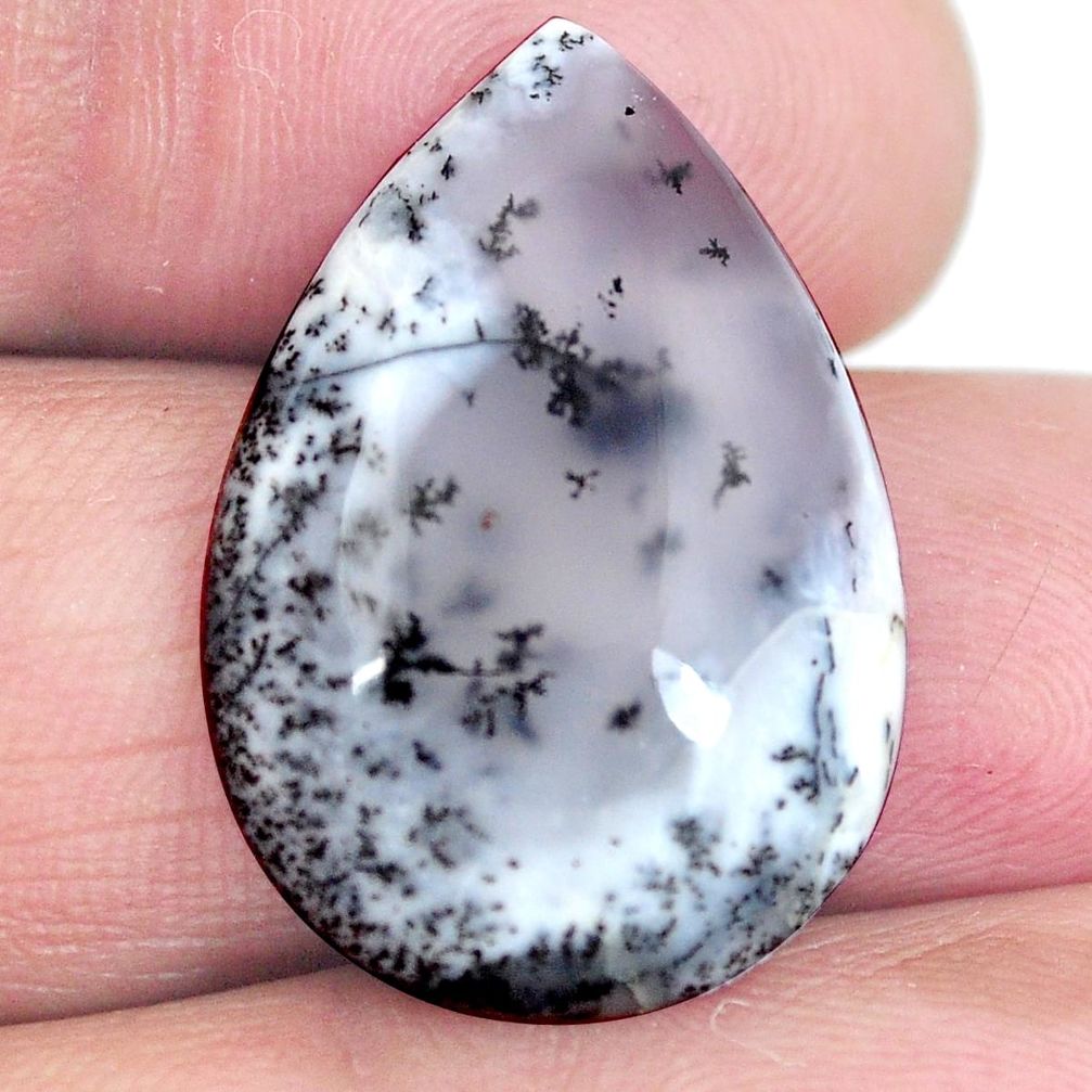 Natural 15.95cts dendrite opal white cabochon 26x18 mm pear loose gemstone s4290