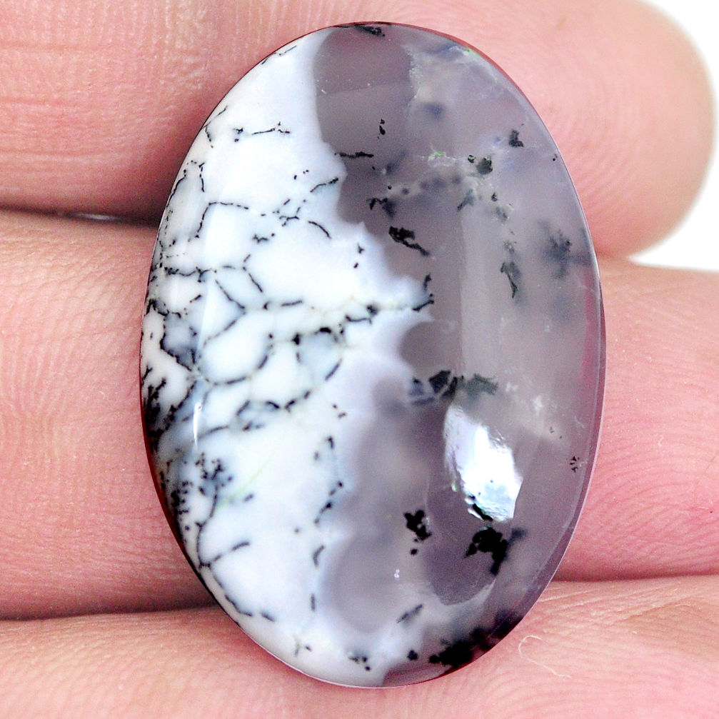 Natural 21.10cts dendrite opal white cabochon 30x20 mm oval loose gemstone s4291