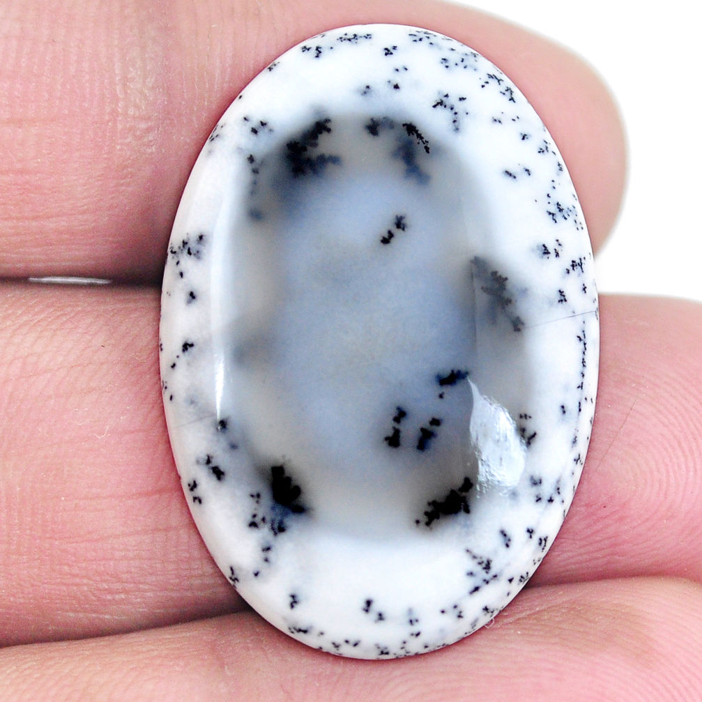 Natural 22.95cts dendrite opal white cabochon 31x21 mm oval loose gemstone s4293