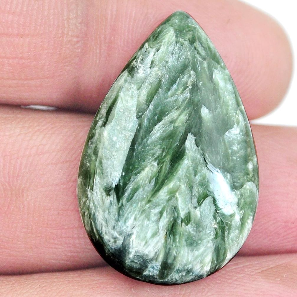 Natural 23.20cts seraphinite (russian) green 29x19 mm pear loose gemstone s4307