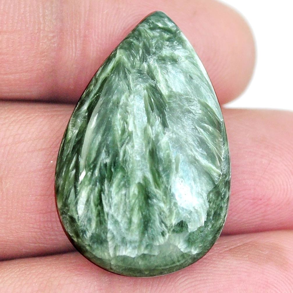 Natural 26.90cts seraphinite (russian) green 30x20 mm pear loose gemstone s4311