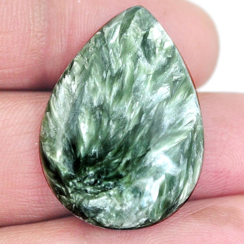 Natural 23.30cts seraphinite (russian) green 30x21 mm pear loose gemstone s4312