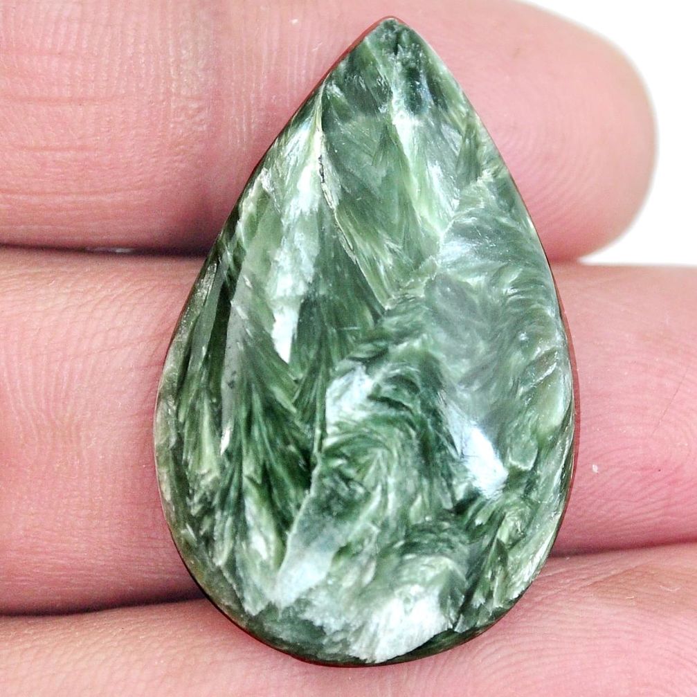 Natural 25.05cts seraphinite (russian) green 33x20 mm pear loose gemstone s4313