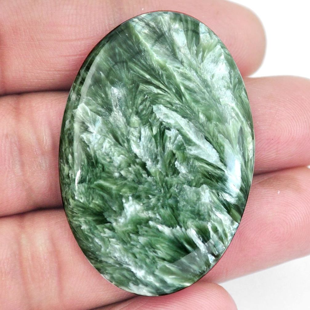 Natural 48.10cts seraphinite russian green 45x30 mm oval loose gemstone s4320