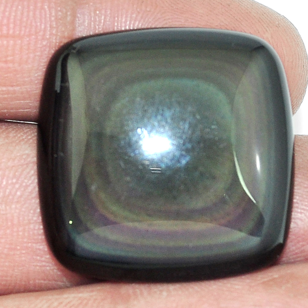 Natural 27.70cts obsidian eye rainbow 25x25 mm cushion loose gemstone s4790
