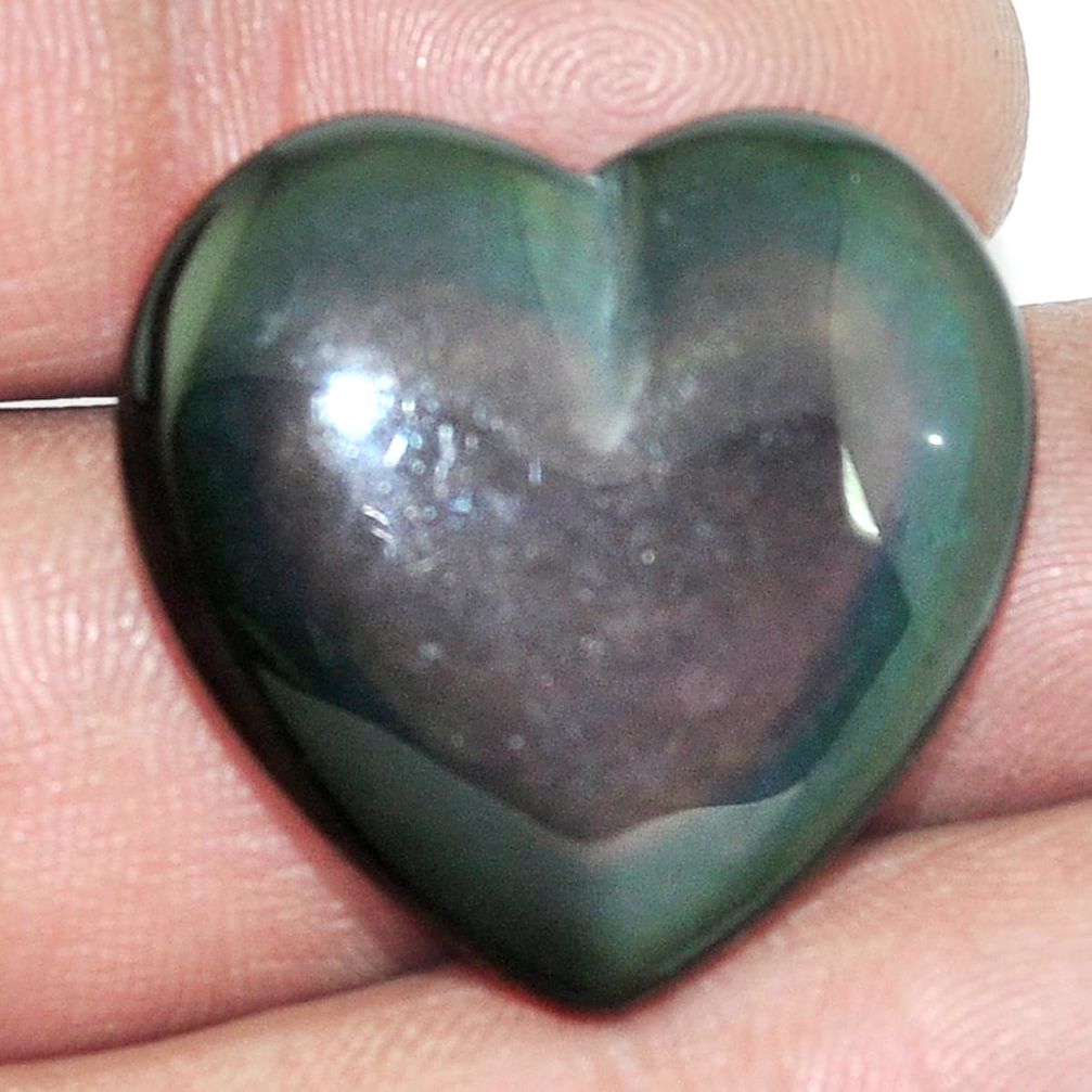 25.65cts obsidian eye rainbow cabochon 25x25 mm heart loose gemstone s4800