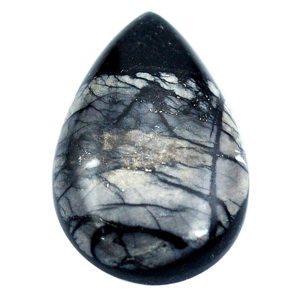 Natural 16.30cts picasso jasper black cabochon 26x17mm pear loose gemstone s4869