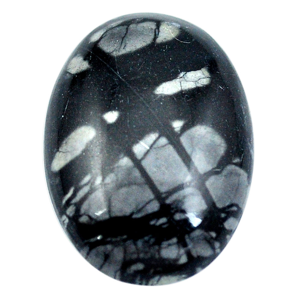 Natural 20.15cts picasso jasper black cabochon 26x18mm oval loose gemstone s4871