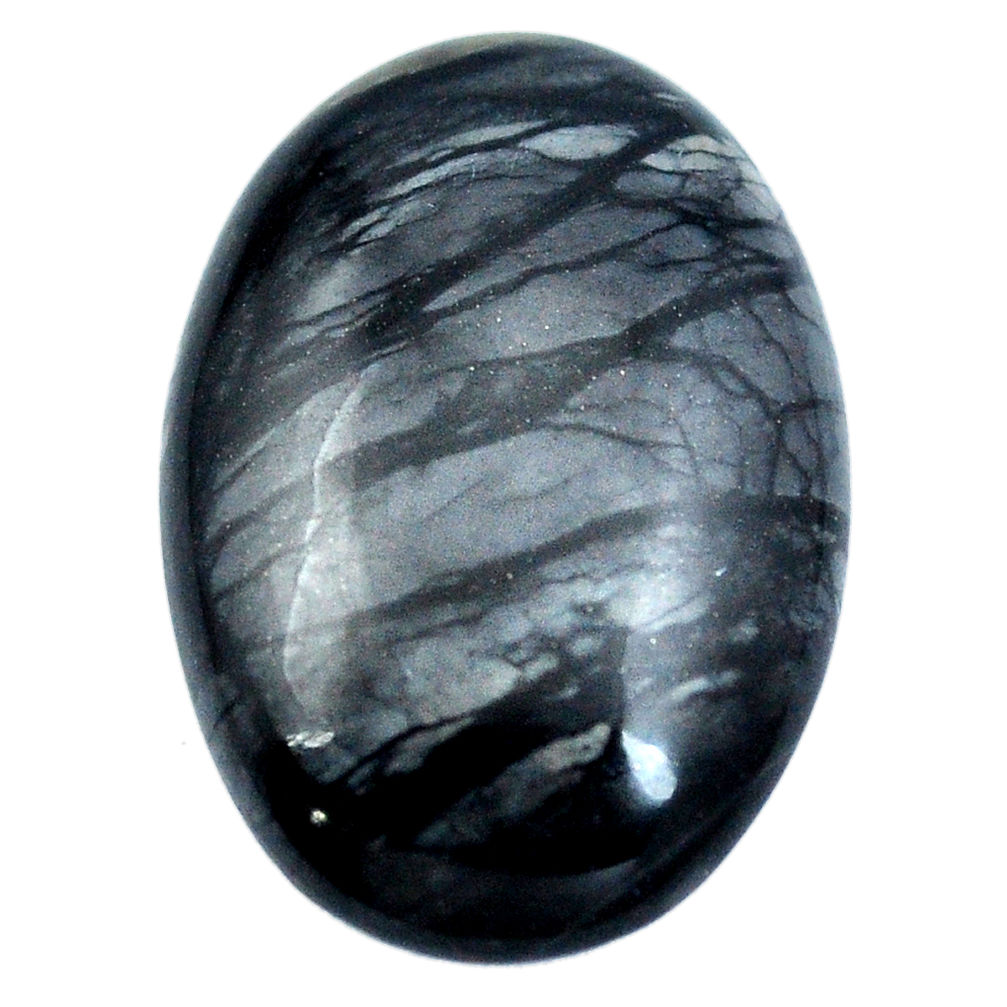Natural 18.45cts picasso jasper black cabochon 26x18mm oval loose gemstone s4874