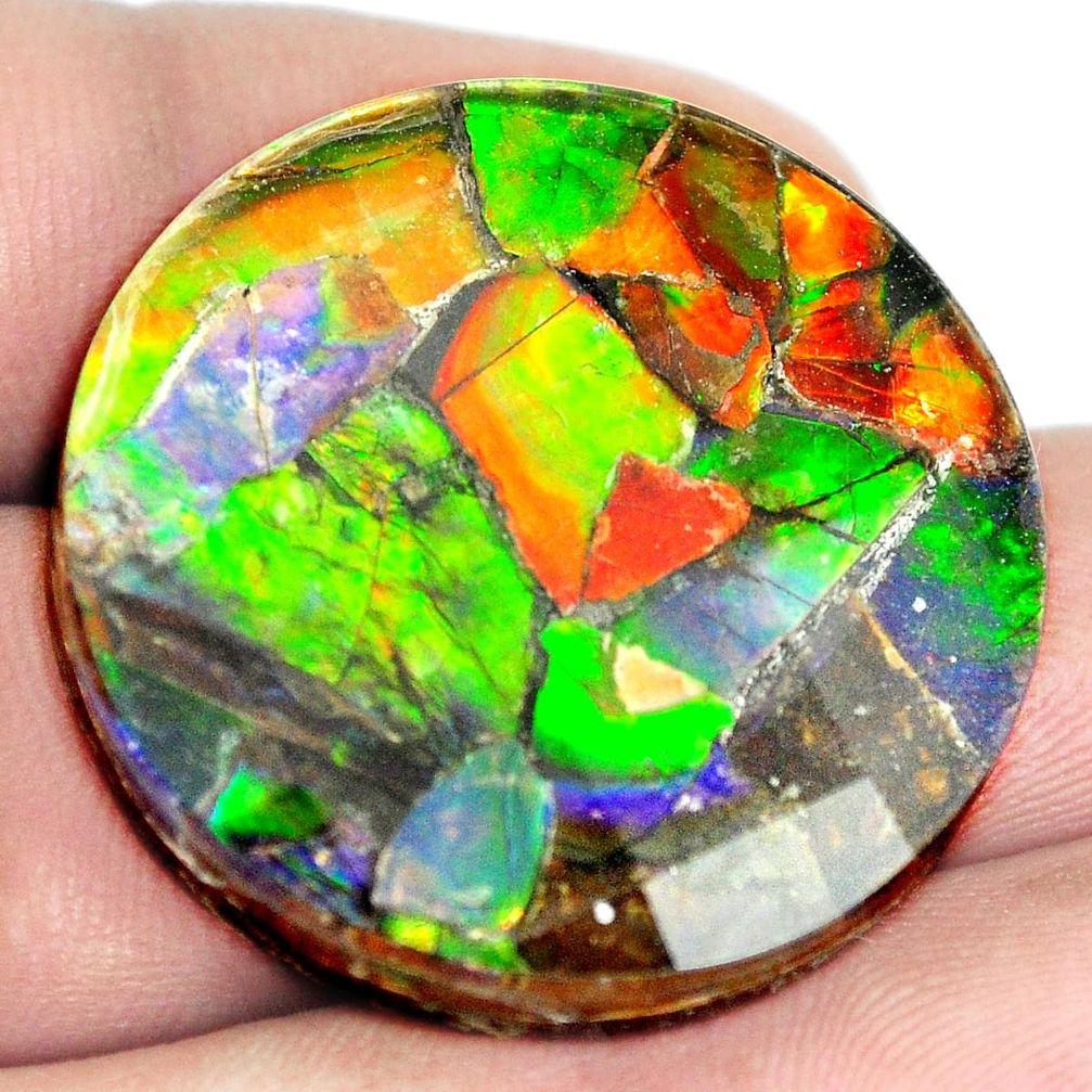 Natural 52.40cts ammolite triplets faceted 30x30 mm round loose gemstone s5557