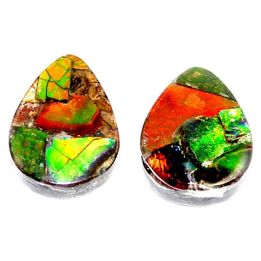 Natural 12.35cts ammolite triplets cabochon 16x12 mm pear loose gemstone s5639