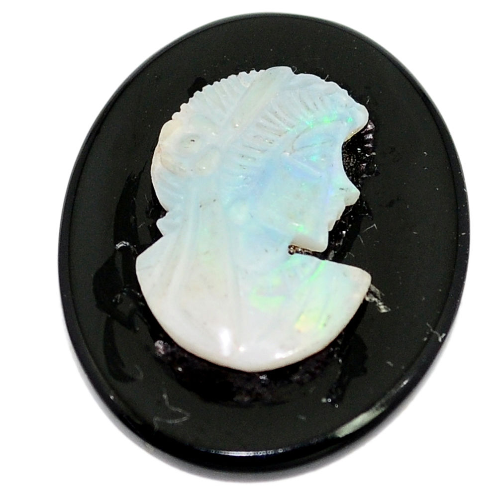 Natural 10.15cts opal cameo on black onyx blue 25x20 mm loose gemstone s5732