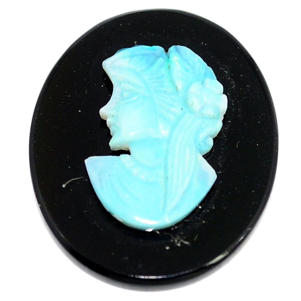 Natural 12.35cts opal cameo on black onyx blue 25x20 mm loose gemstone s5733