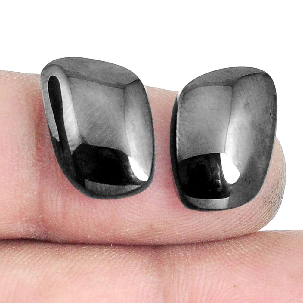 Natural 8.15cts shungite black cabochon 16x10 mm pair loose gemstone s5794