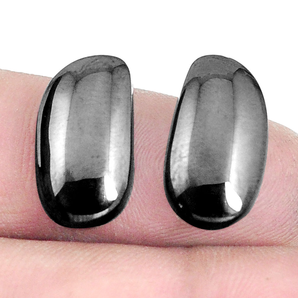 Natural 9.20cts shungite black cabochon 17x9 mm pair loose gemstone s5799