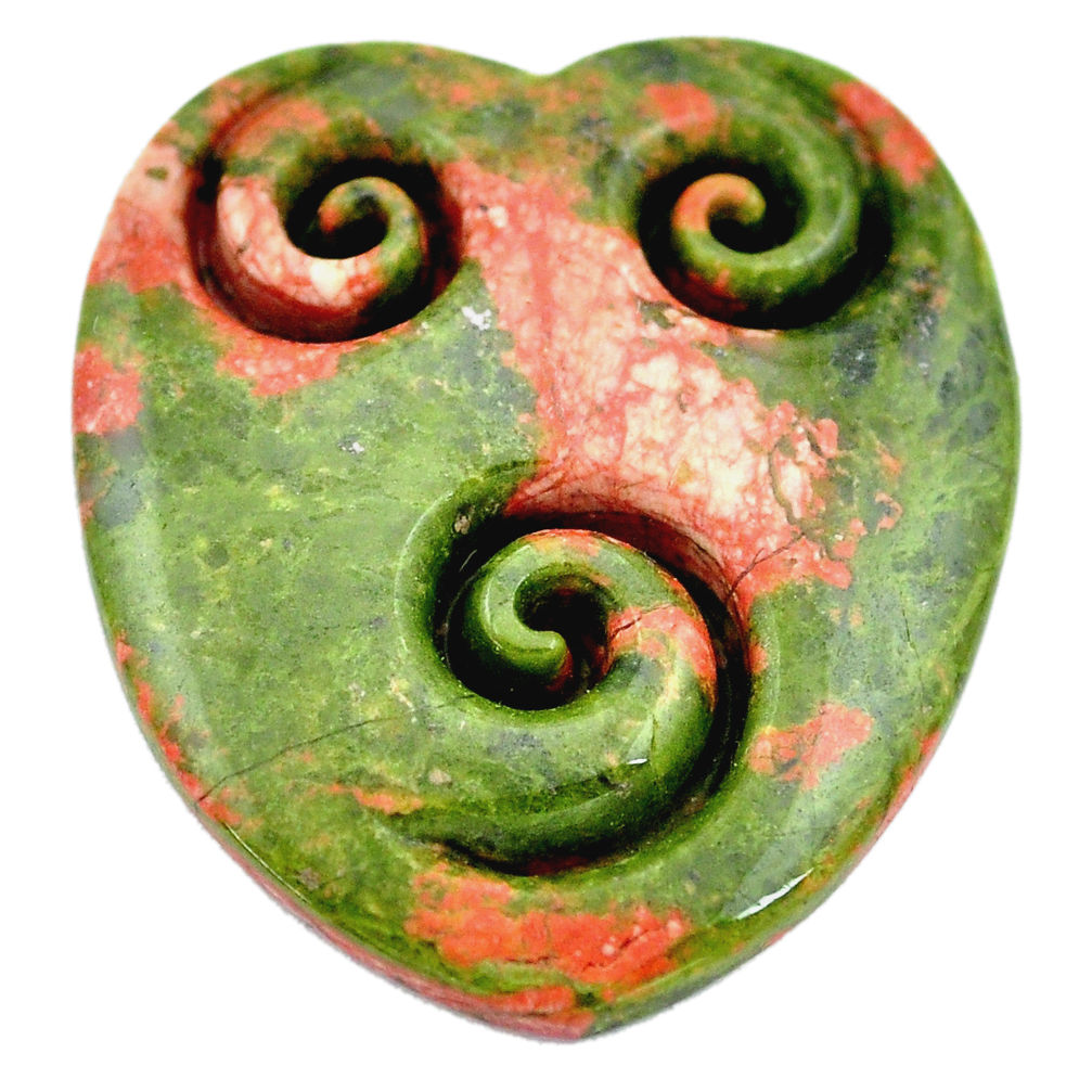 Natural 37.40cts unakite green carving 34x30 mm heart loose gemstone s6263