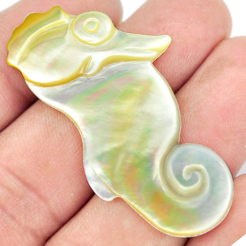 Natural 17.40cts pearl white carving 47x24 mm seahorse loose gemstone s6266