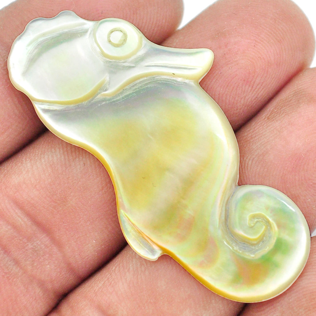 Natural 19.45cts pearl white carving 47x23 mm seahorse loose gemstone s6267
