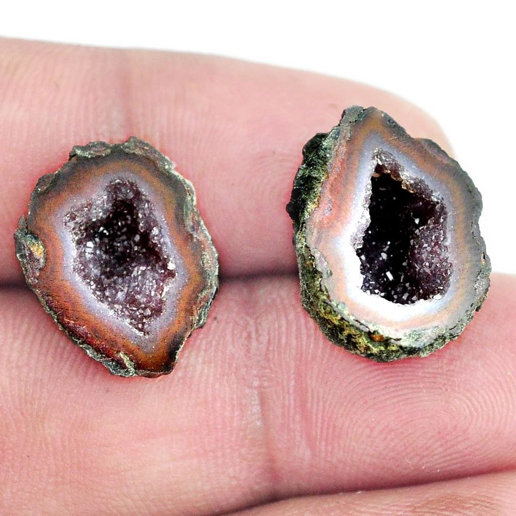 Natural 16.30cts geode druzy brown rough 18x14 mm pair loose gemstone s6622