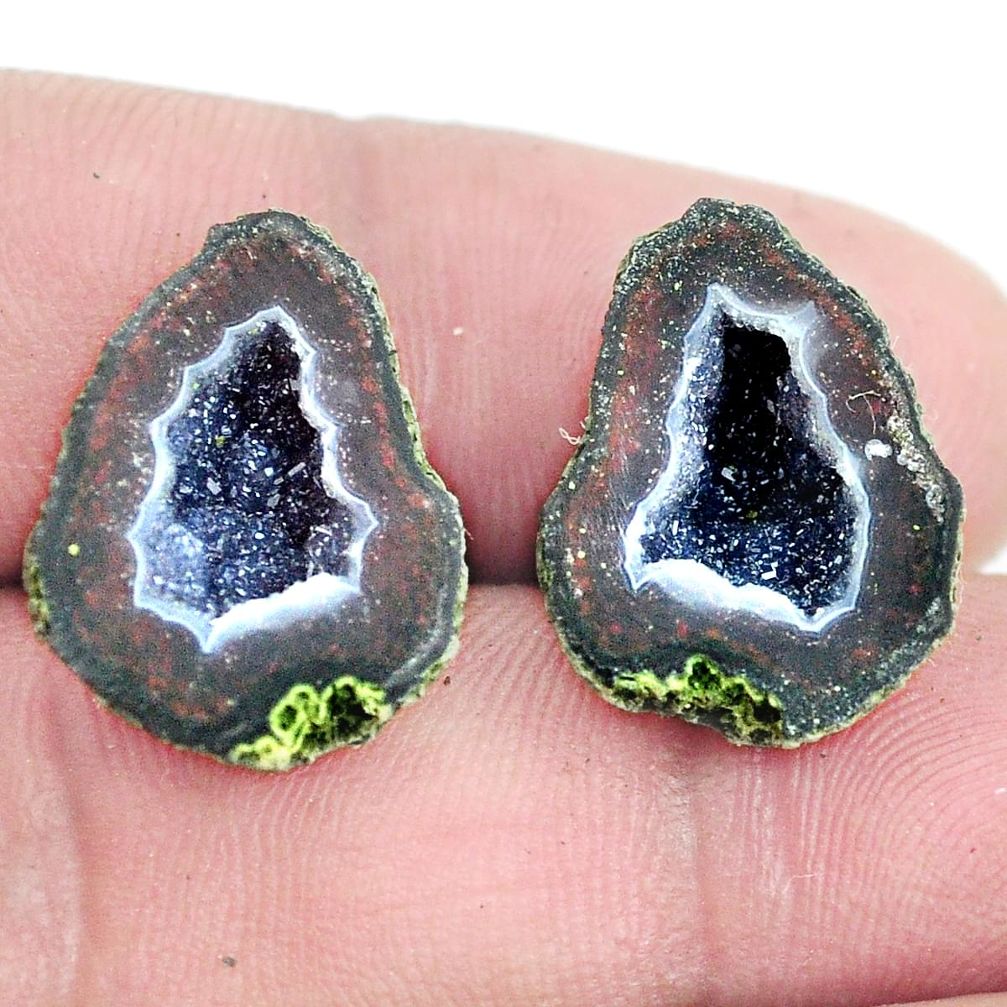 Natural 17.35cts geode druzy brown rough 18x14 mm pair loose gemstone s6629