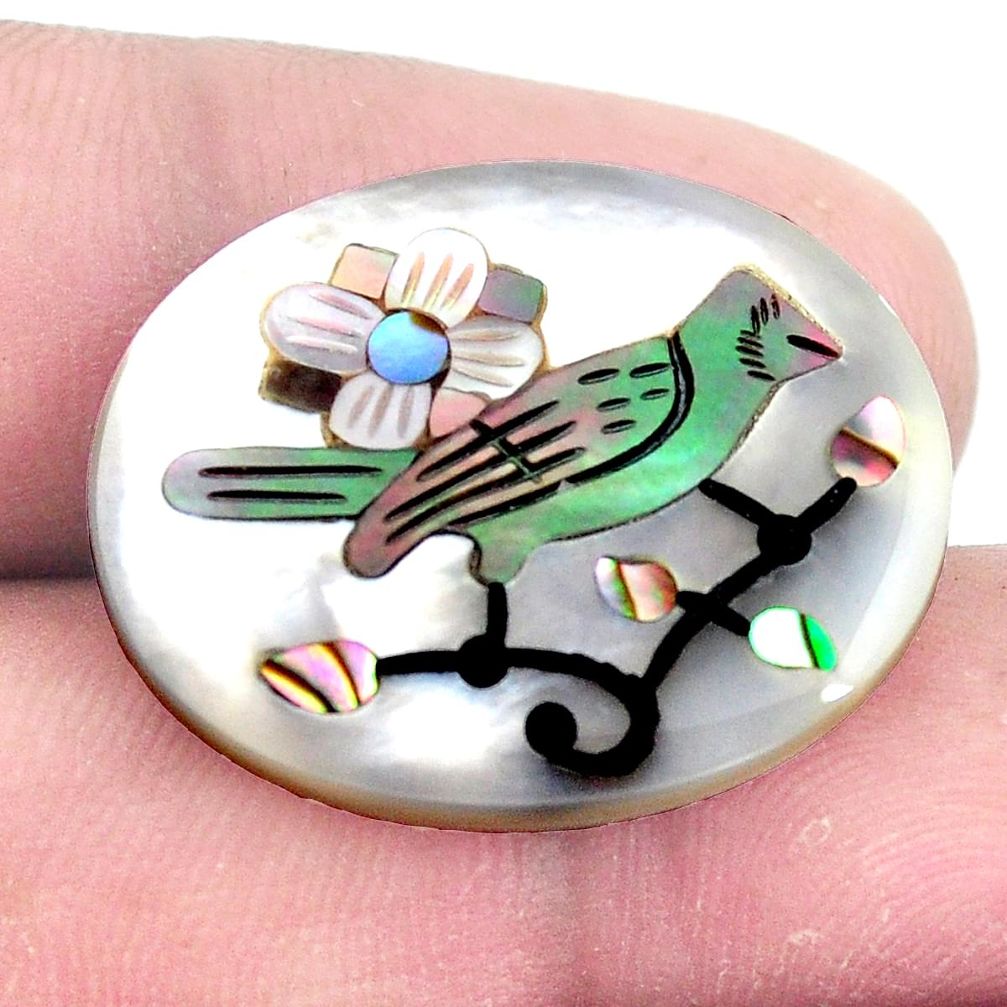 Natural 14.45cts pearl abalone seashell bird cameo 25x20 mm loose gemstone s6842