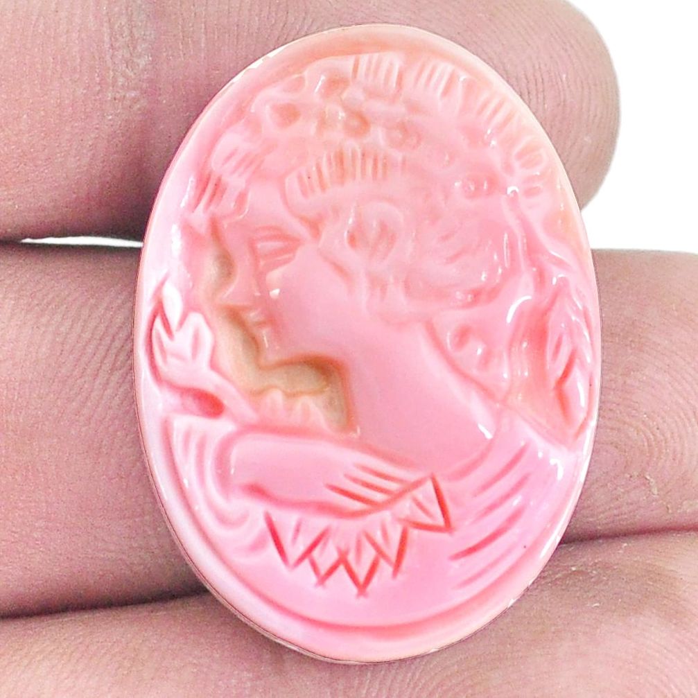 Natural 33.40cts cameo on shell pink lady cameo 30x22 mm loose gemstone s6879