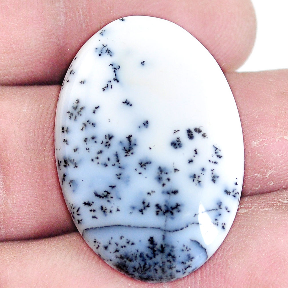 Natural 25.10cts dendrite opal white cabochon 32x22 mm oval loose gemstone s7221