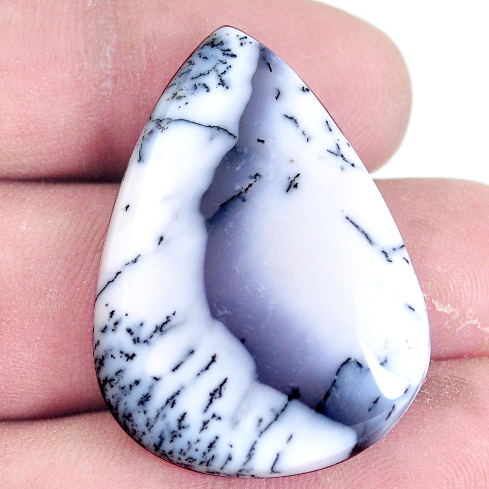 Natural 41.30cts dendrite opal white cabochon 34x25 mm pear loose gemstone s7225