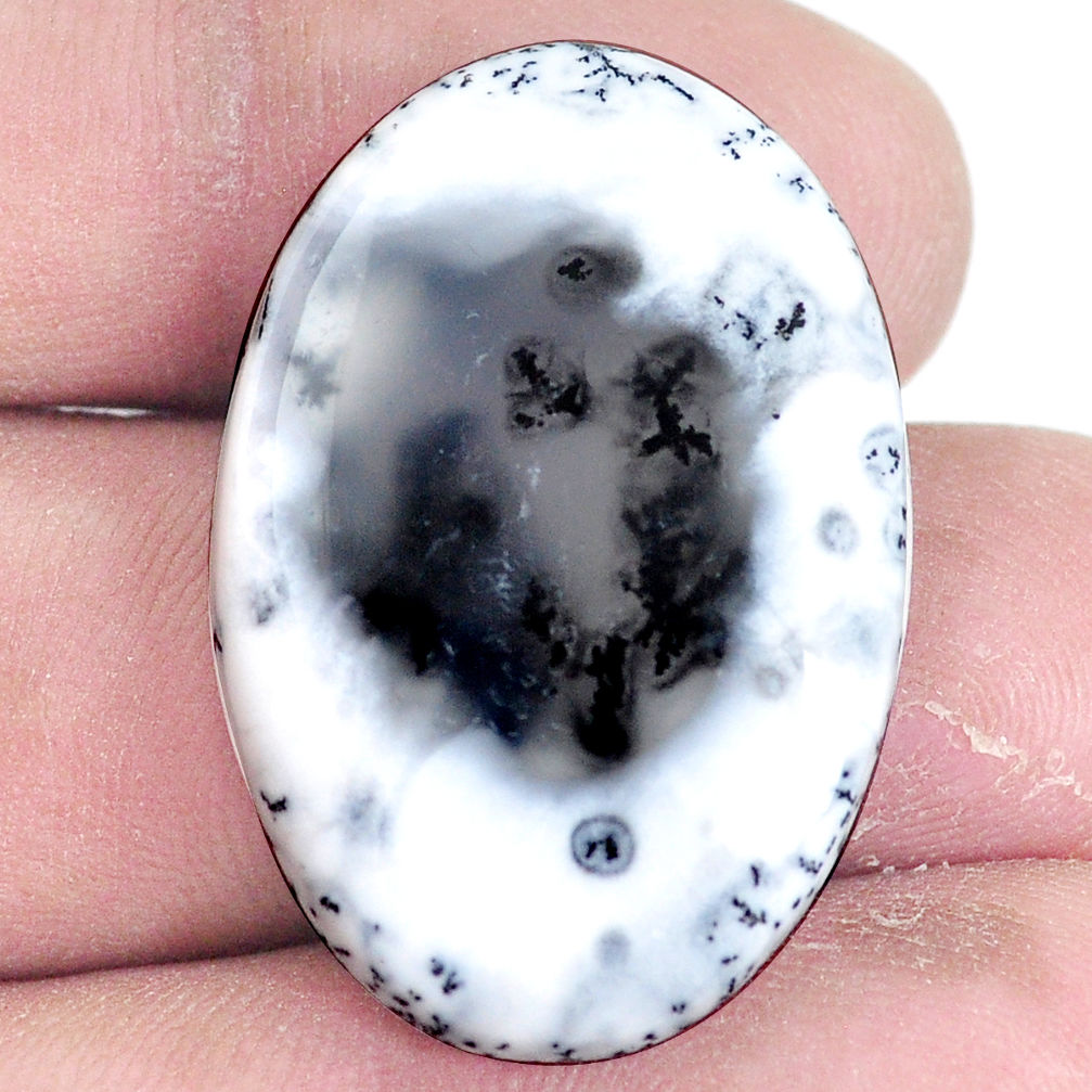 Natural 29.45cts dendrite opal (merlinite) white 32x22 mm loose gemstone s7229