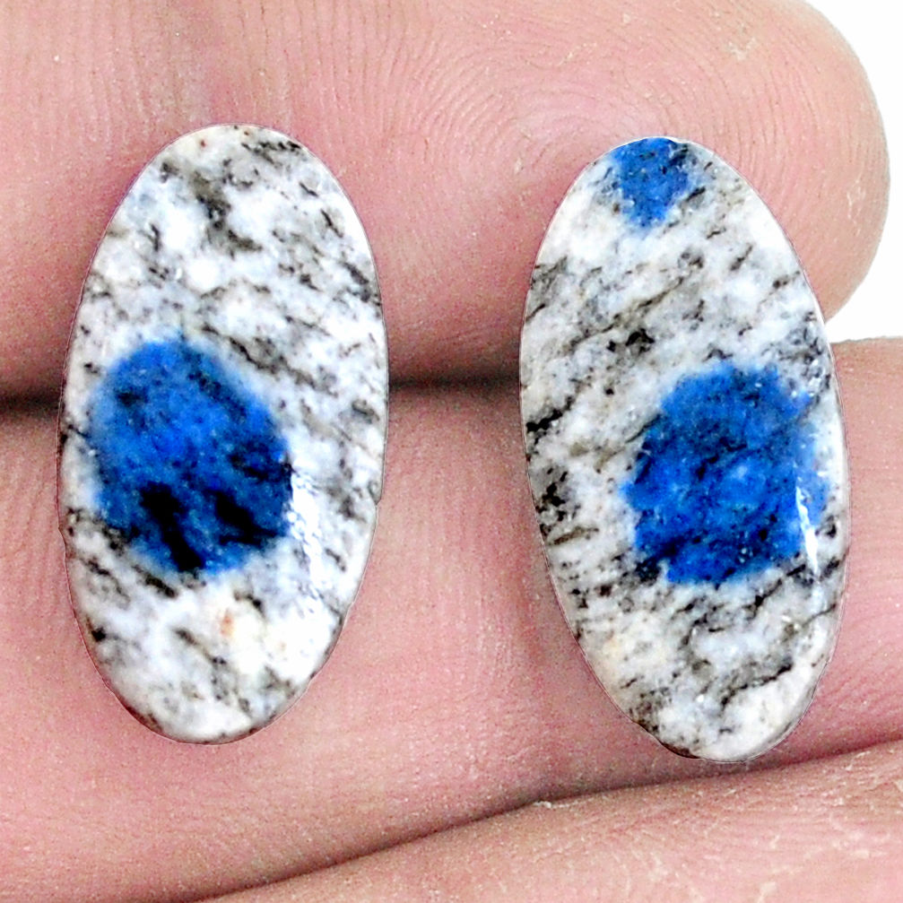 Pair 16.30cts k2 blue (azurite in quartz) 20x11 mm oval loose gemstone s7622
