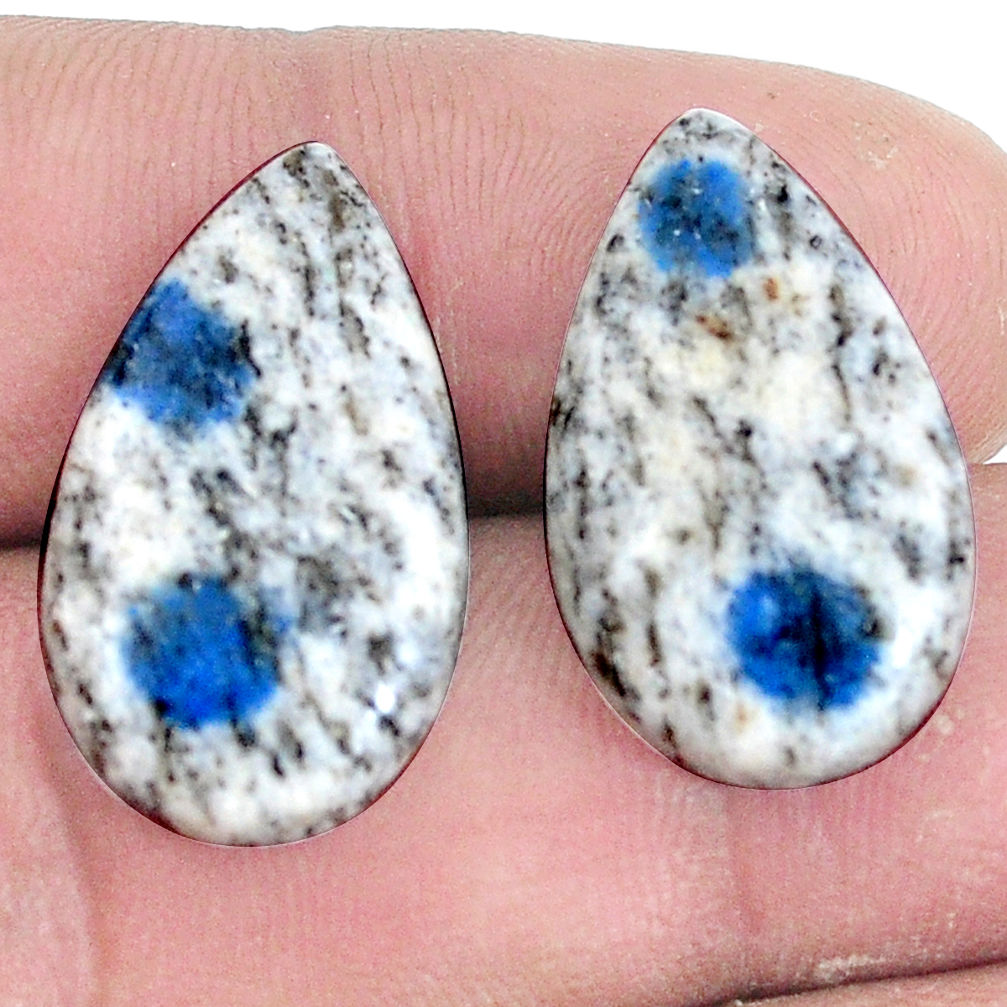 Pair 21.25cts k2 blue (azurite in quartz) 23x13 mm pear loose gemstone s7623