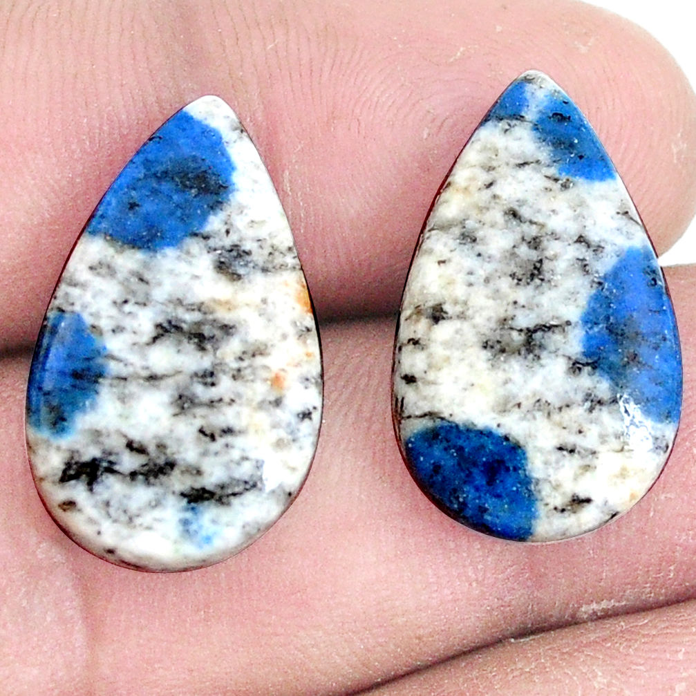 Pair 20.10cts k2 blue (azurite in quartz) 22x13 mm pear loose gemstone s7624